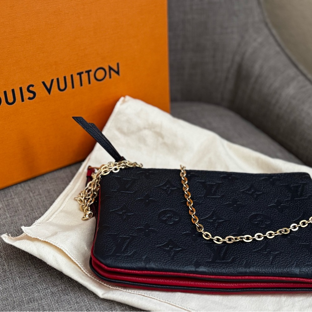 Auth Louis Vuitton Pochette Double Zip Monogram Leather Shoulder Bag